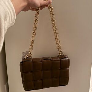 Billini Brown Quilted Shoulder Bag with Gold Chain